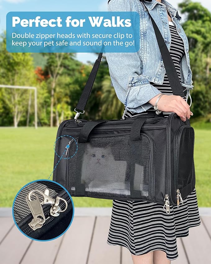 L&W BROS. Airline Approved Cat Carrier - Soft Sided Pet Travel Bag for Cats and Small Dogs Under 16 lbs TSA Approved Pet Carrier in Cabin (Black)