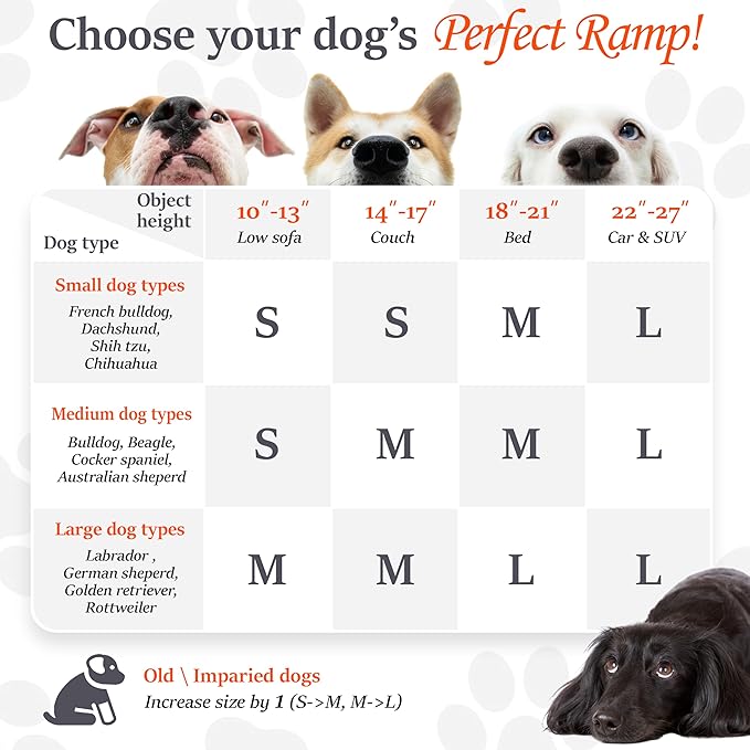 Adjustable Dog Ramp for Bed - Foldable Wooden Ramp for Dogs to Get on Bed, Couch, or Car - Ideal for Small and Medium Breeds (Natural Wood with Grey Carpet)