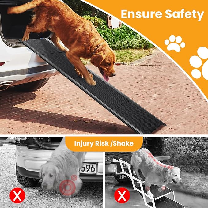 Dog Ramp for Car, 71''x 17'' Pet Ramp for Large Dogs with Anti-Slip Surface, Extra Long Dog Ramps Up to 250LBS for Truck SUV Van Stairs, Folding Car Ramp for Dogs to Get on Bed Couch