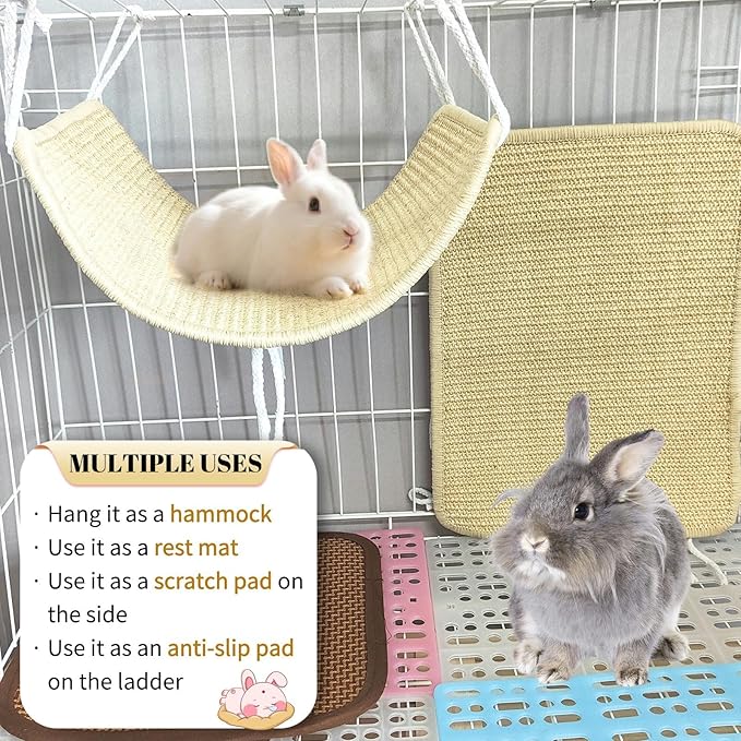 3Pcs Rabbit Scratcher Mat 16 ×12'' Natural Sisal Bunny Scratch Pad Rug with Rope Scratching Sleeping Nesting Pad Mat for Bunny Guinea Pig Chinchilla (3Pcs 16×12'')