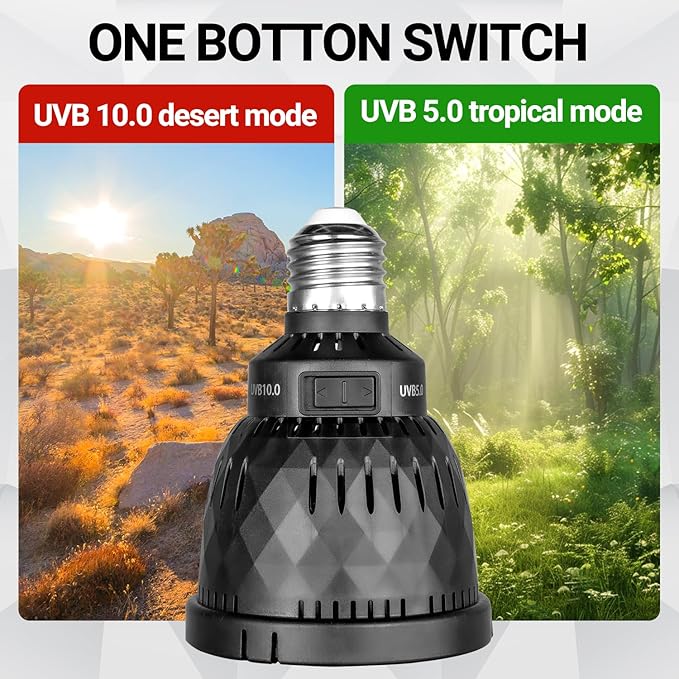 REPTI ZOO UVB Light Bulb for Reptile, 5.0 & 10.0 UVB UVA Reptile Light Bulb for Bearded Dragon Lizard Tortoises Snake Chameleon, Full Spectrum Sun Lamp Energy-Efficient & Natural Sunlight Simulation