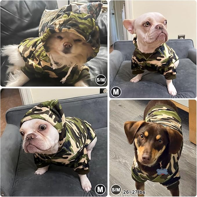 BEAUTYZOO Dog Hoodie for Small Medium Dogs Puppy, Soft Fleece Dog Sweater Cold Weather Coats with Pocket, Pet Outfits Hooded Sweatshirt Chihuahua Cat Jacket Clothing Warm Camo French Bulldog Clothes