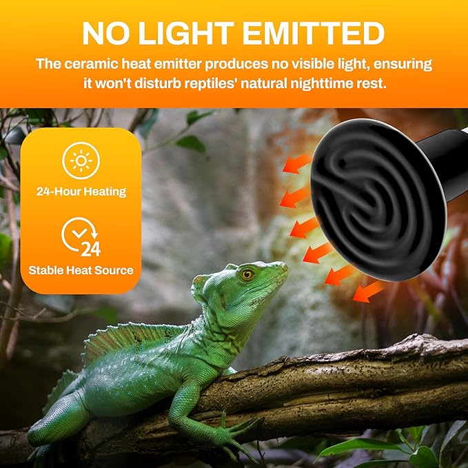 BN-LINK 100W Reptile Heat Lamp 2-Pack, Ceramic Heat Emitter Bulbs, No Light Heat Lamp for Reptiles, Chickens, Lizard, Turtle, Snake