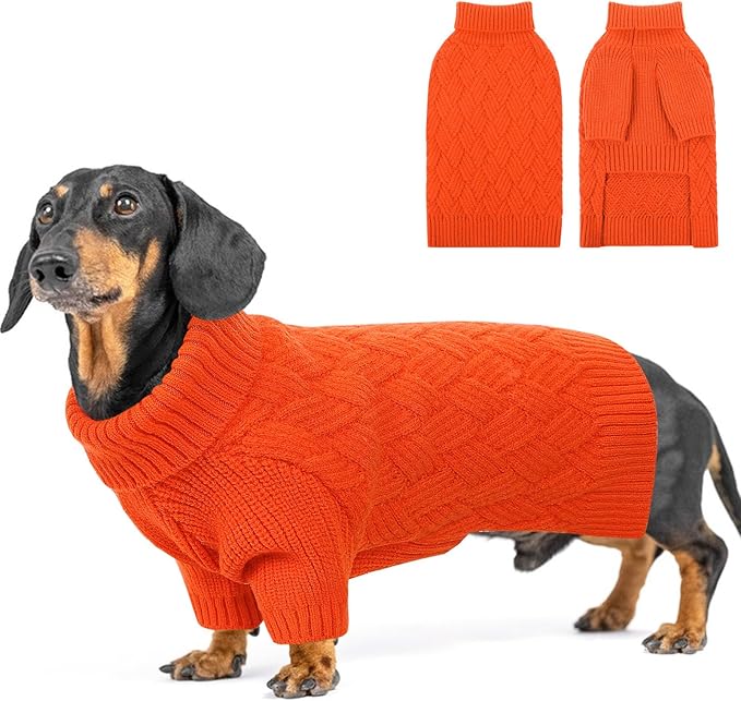 SUNFURA Small Dog Sweater, Turtleneck Dog Sweater for Cold Weather, Puppy Knitwear Pullover for Christmas Thanksgiving, Pet Winter Knitted Sweatshirt for Pug Dachshund, Orange S