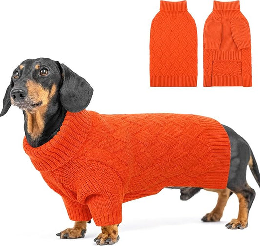 SUNFURA Small Dog Sweater, Turtleneck Dog Sweater for Cold Weather, Puppy Knitwear Pullover for Christmas Thanksgiving, Pet Winter Knitted Sweatshirt for Pug Dachshund, Orange S