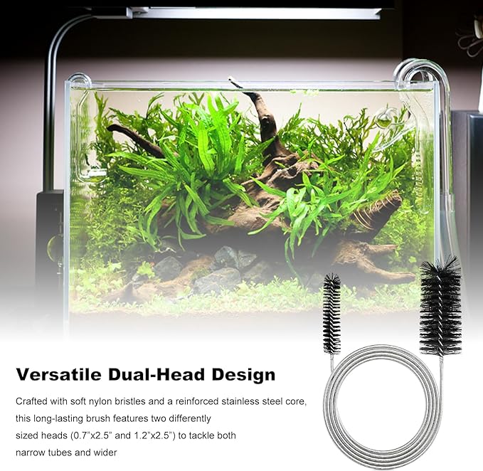 2-Pack Flexible Dual-Ended Aquarium & Kitchen Tube Brush – Stainless Steel Core with Durable Black Plastic, 61-Inch Long Cleaning Tool for Hoses, Pumps, and Narrow Pipes（Black）