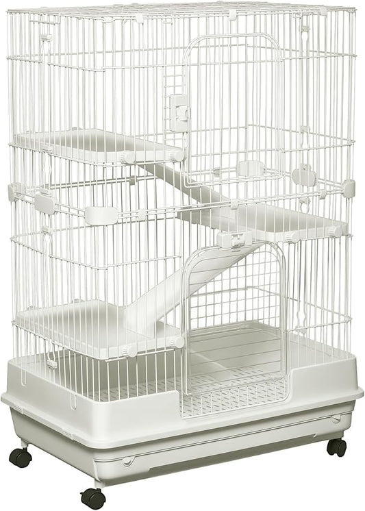 PawHut 4-Level Small Animal Cage Rabbit Hutch with Wheels, Removable Tray, Platform and Ramp for Bunny, Chinchillas, Ferret, White