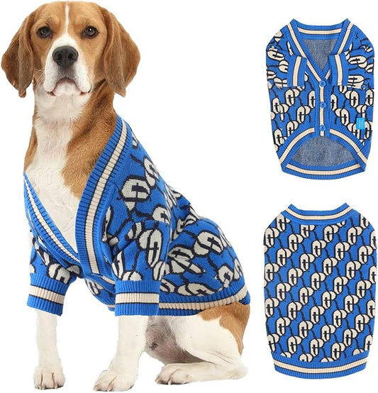 Dynamic Letter Patterned Button Cardigan Dog Sweaters,Boys' Dog Sweater,Girls' Dogs Sweaters,Knitted Pet Clothes,Pet Clothing,Fit for Kinds of Dogs and Different Seasons (Blue S)