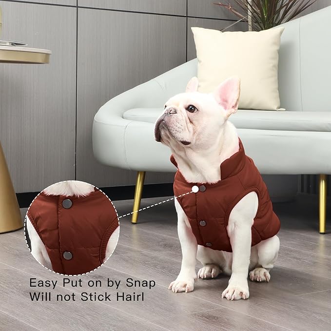 2 Layers Fleece Lined Warm Dog Jacket for Puppy Winter Cold Weather,Soft Windproof Small Dog Coat,Brown M