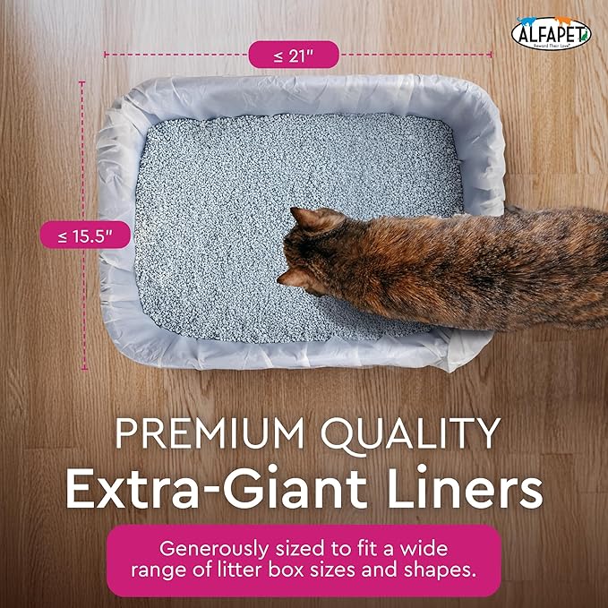 Cat Litter Box Liners Alfapet heavy duty Extra Giant 60 Count - Tear-Resistant Cat Litter Bags - Waterproof Litter Liners - Fits Litter box Pan Sizes XL, Giant, X-Giant, 37" x 18", 20 lb Capacity
