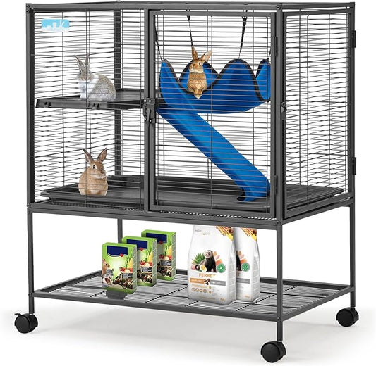 HABUTWAY 36.5''H Large Metal Rolling Ferrets Cage, 2-Tiers Small Animal Cages, Cage for Rats/Chinchillas, 0.5'' Bar Spacing for Ferret,Small Animal Cage w/Removable Ramp & Platform