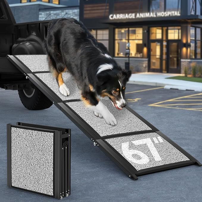 67''L & 20''W Portable Dog Ramp for Car - Extra Wide Pet Ramp Dog Ramps for Medium&Large Dogs with Non-Slip Rug Surface, Lightweight Dog Steps Stair Up to 250LBS, Get Into a Car SUV/Truck/RV/High Bed