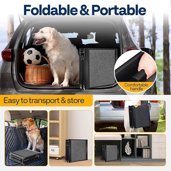 VIVOHOME Dog Ramp for Car, 67" x 20" Wider Pet Stair Ramp for Dogs with Anti-Slip Carpet Soft Surface for Medium or Large Dogs Get Into a Car, SUV & Truck, Portable Folding Dog Ramp Up to 200 LBS