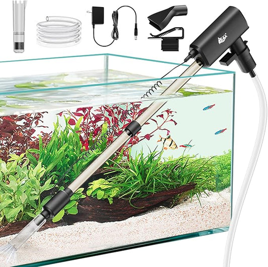 AQQA Aquarium Vacuum Gravel Cleaner 20W Electric Rechargeable Fish Tank Cleaner Tools for Automatic Water Changing, Debris Clean& Sand Washing, Strong Suction with 4-Speed Adjustable (20W, 480GPH)