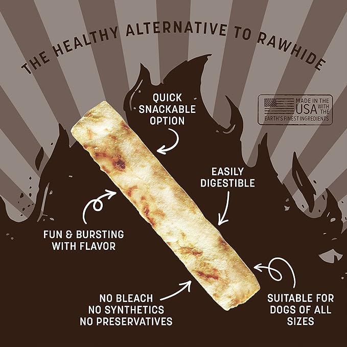 Earth Animal No Hide Strips Barbeque Bacon Cheeseburger Flavored Natural Treats | No Rawhide | Quick & Thin Dog Chews - 16 Count