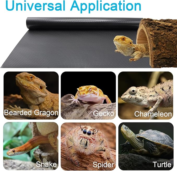 Reptile Carpet Bedding, 17.7 x 78.7 Inches Cuttable Reptile Terrarium Substrate Liner, Bearded Dragon Tank Accessories, Reptile Tank Mat for Leopard Gecko, Lizard, Snake and Tortoise, Black