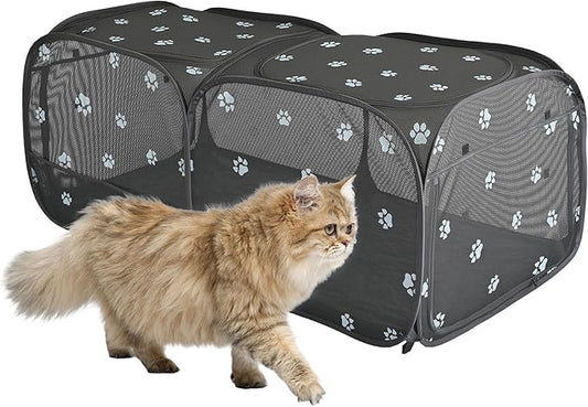 2-in-1 Dog Playpen 46.5''Pop Up Cat Pet Playpen, Assembly-Free Indoor Outdoor Kitten Enclosure, Breathable Cat Cage Portable Puppy Tent Crates Kennel for Small Animals(No Divider, Unified Space)