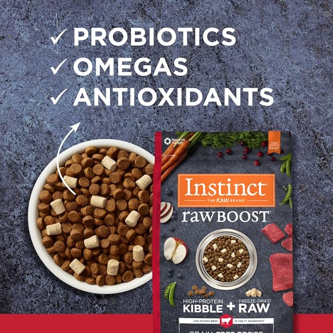 Instinct Raw Boost, Natural Dry Dog Food with Freeze Dried Pieces, High Protein, Grain Free Recipe - Real Beef, 20 lb. Bag