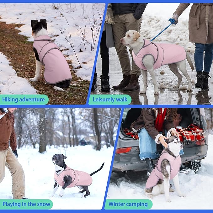 MIGOHI Reflective Dog Coat, Waterproof Winter Jacket, Fleece Lined, Small, Pink