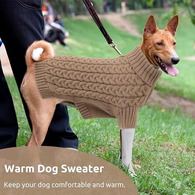 SAWMONG Dog Sweater, Dog Sweaters for Large Dogs Girls Boys, Pullover Turtleneck Knitted Doggy Sweatshirt, Cold Weather Pet Clothes（Khaki, X-Large