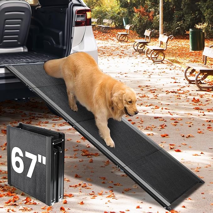 Dog Ramp for Car, 67''x 17'' Extra Long Folding Dog Ramp, Pet Ramp for Large Dogs with Non-Slip Rug Surface, Portable Dog Steps Up to 250LBS, Outdoor Dog Ramp for Car, High Bed Couch