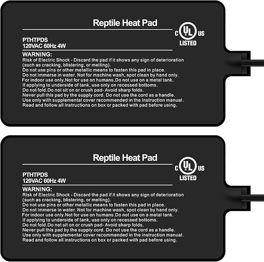 Simple Deluxe 4X7 Inch 4W Reptile Heating Pad Electric Indoor Under Tank Terrarium Heating Mat Waterproof for Turtles, Lizards, Frogs, and Other Reptiles, 2 Pack