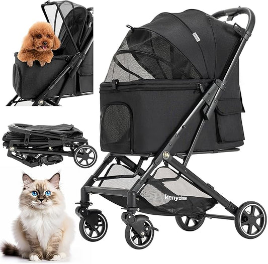 Medium Dog Stroller, Kenyone Pet Stroller for Medium Dogs Up to 55lbs, Lightweight Aluminum Frame, One Click Folding, Large Cat Stroller with No Zip Entry, Detachable Mesh, Multiple Pockets