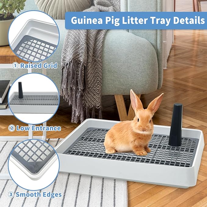 Fhiny Rabbit Litter Box for Cage, 2 PCS Guinea Pig Potty Box with Grid Bunny Litter Tray Small Animals Potty Trainer Ferret Corner Toilet for Bunny Guinea Pig Chinchilla Ferret Hedgehog Rats