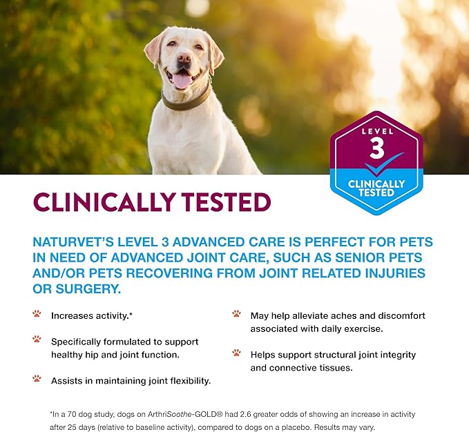 NaturVet Arthrisoothe Glucosamine for Dogs – Dog Supplement with Glucosamine, MSM, Chondroitin & Hyaluronic Acid – ArthriGold Level 3 – 240 Soft Chews