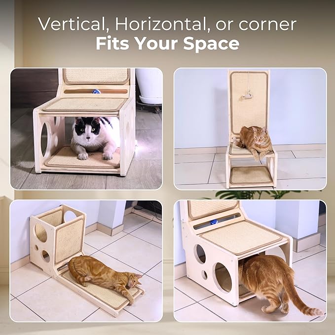 Cat Scratching Post with Toy – L-Shaped Sisal Scratcher Pad & Cozy Corner Hideaway for Indoor Cats | Vertical & Horizontal Scratching Ramp for Large Cats – MANDAROO