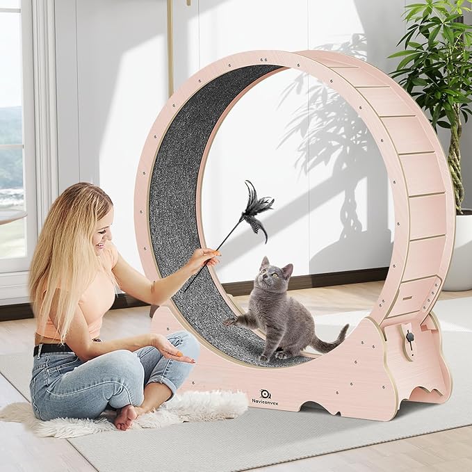 Cat Wheel, 48" XL Large Cats Exercise Running Wheel, Cat Treadmill for Indoor Cats, Pink