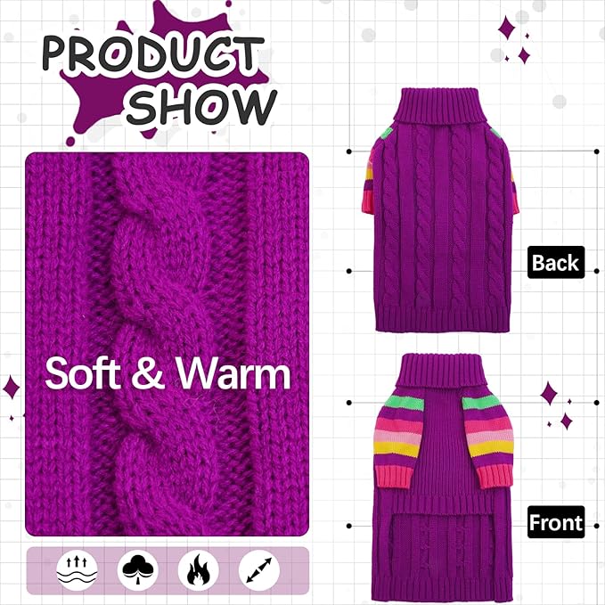 Dog Sweaters Turtleneck, Large Dog Sweater Thick Warm, Stretchy Winter Sweaters for Large Size Dogs, Warm Thick Christmas Dogs Sweater, St Bernard, Great Dane (Purple XXXXXL)