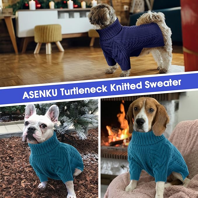 ASENKU Dog Sweater, Dog Sweaters for Medium Dogs, Warm Pullover Doggie KnitTurtleneck Warm Clothes for French Bulldog, Boston Terrier（Royal Blue, L）