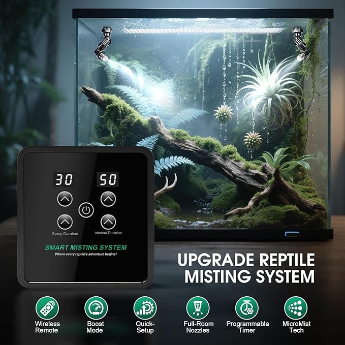 Reptile Mister Humidifier Reptile Mister System with Timer – Auto Terrarium Misting System for Chameleons, Snakes, Frogs, Lizards & Turtles
