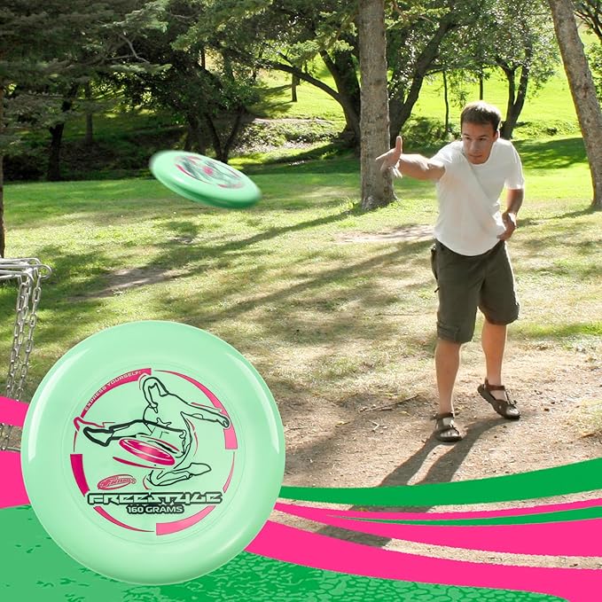 Wham-O Frisbee Freestyle Flying Disc 160g, 10.5 Inch Durable and Flexible Sport Disc for Outdoor Beach Backyard Family Fun