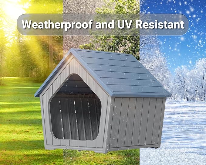 DRATO Dog House Indoor Outdoor - Weather-Resistant Resin Pet Shelter for Patio, Porch, Living Room