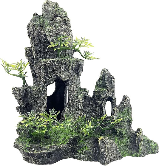 Aquarium Decorations Large and Tall Large Aquarium Decorations for Fish Tank Decorations Fish Tank Ornaments Mountain View Stone Ornament Tree Rock Cave Artificial Fish Tank Ornament, Black
