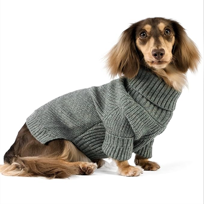 Fitwarm Dog Turtleneck Sweater, Thermal Knitted Pet Coat, Dog Winter Clothes for Small Dogs, Cat Apparel, Heather Grey, XSmall