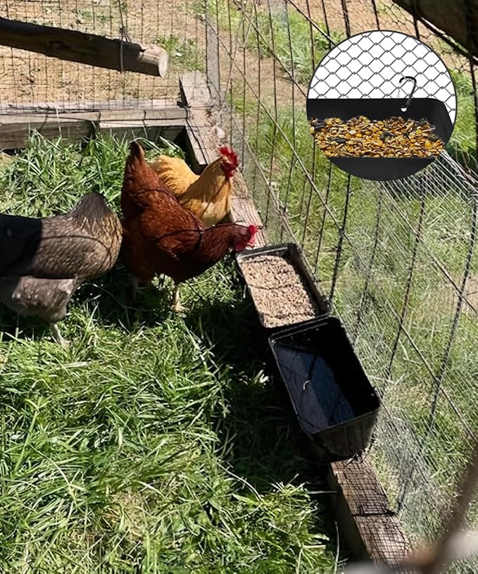 Chicken Feeders, 2 Pack, Duck Feeders and Waterers, Hanging Poultry Water Feeder, Livestock Fence Feeder, Feed Trough and Waterer Bucket with Clips, Blue