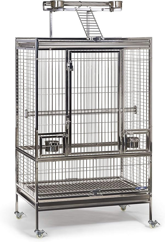 Prevue Pet Products Large Stainless Steel Play Top Bird Cage, Rust Resistant Metal Cage for Birds with Rooftop Ladder and Playtop