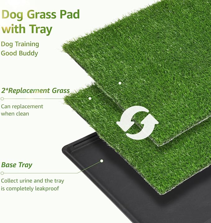 LOOBANI 45x29in Large Dog Grass Potty Tray - Dog Litter Box with 2-Pack Replacement Artificial Grass Puppy Training Pads - Potty Tray for Balcony Apartment Indoor Outdoor Use
