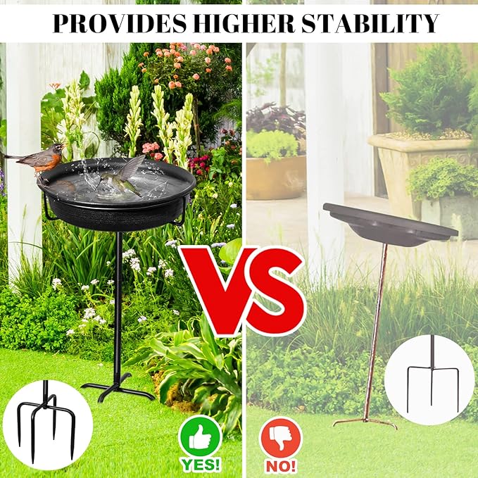 28In Freestanding Birdbaths Bowl Outdoor, Free Standing Garden Bird Bath Bird Feeder Bowl with Metal Stake, Detachable Decoration Spa Birdfeeder for Garden Patio Yard Lawn, 4 Spiky Feet (Free)