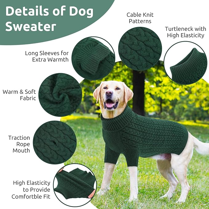 SAWMONG Dog Sweater, Dog Sweaters for Small Dogs Girls Boys, Pullover Turtleneck Knitted Doggy Sweatshirt, Cold Weather Pet Clothes（Green, Small