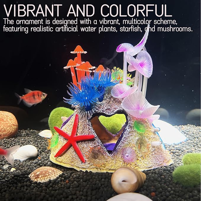 Colourful Coral Cave Fish Tank Rock Decor - Resin Aquarium Plant Ornament for Betta Fish, Shrimp, and Goldfish Tanks (color2)