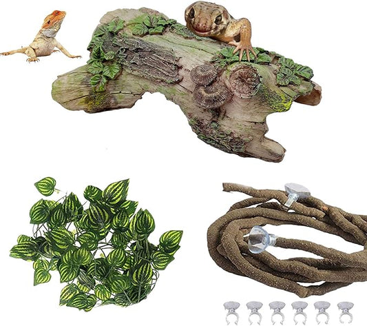 PINVNBY Reptile Hollow Tree Trunk Decoration,Resin Lizard Hideouts Log Hideaway,Crested Gecko Habitat Cave Decor,Aquarium Decaying Trunk Driftwood Ornament for Bearded Dragon Snake Betta Spider(3Pcs)