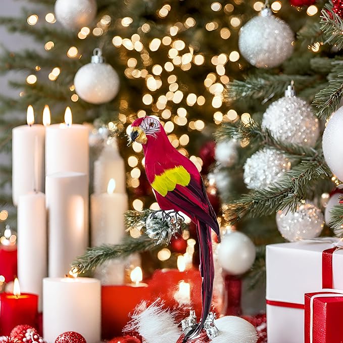 AUEAR, 17.7 Inch Red Lifelike Artificial Birds Feathered Fake Shoulder Parrot Decor Model for Decoration Craft Decorative Prop