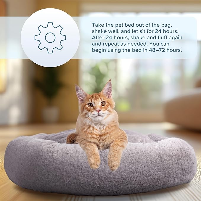 PETMAKER Dog Bed - Donut Bed for Medium Pets - Dog Bed with Removable Washable Cover and Anti-Slip Bottom - Puppy Essentials (Gray)