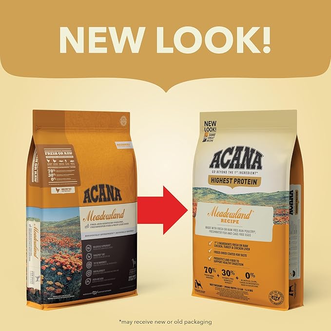 ACANA Highest Protein Grain Free Dry Dog Food Meadowlands Recipe 4.5lb Bag