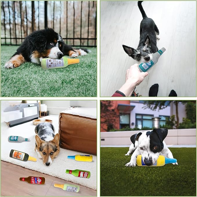 Plush Squeaky Dog Toy - Dog Beer Shape Interactive Chew Toy for Small/Medium/Large Dogs, Stuffed Funny Dog Toys, Ideal for Indoor Home Play & Outdoor Activities, Puppy Birthday Gift (3 Pack)