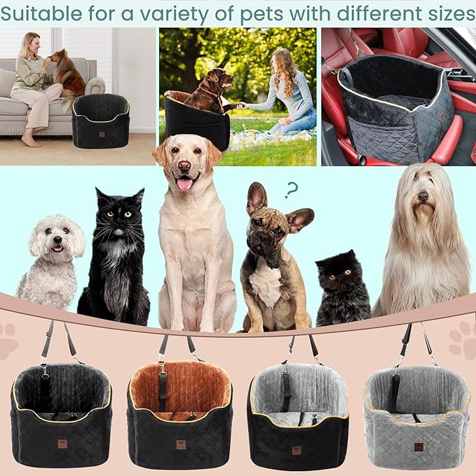 Aidou Dog Booster Seat for Small to Large Dogs & Cats, Pet Travel Safety Seat with Storage & 2 Rope, Dual-use for Car & Home (Black, Medium)